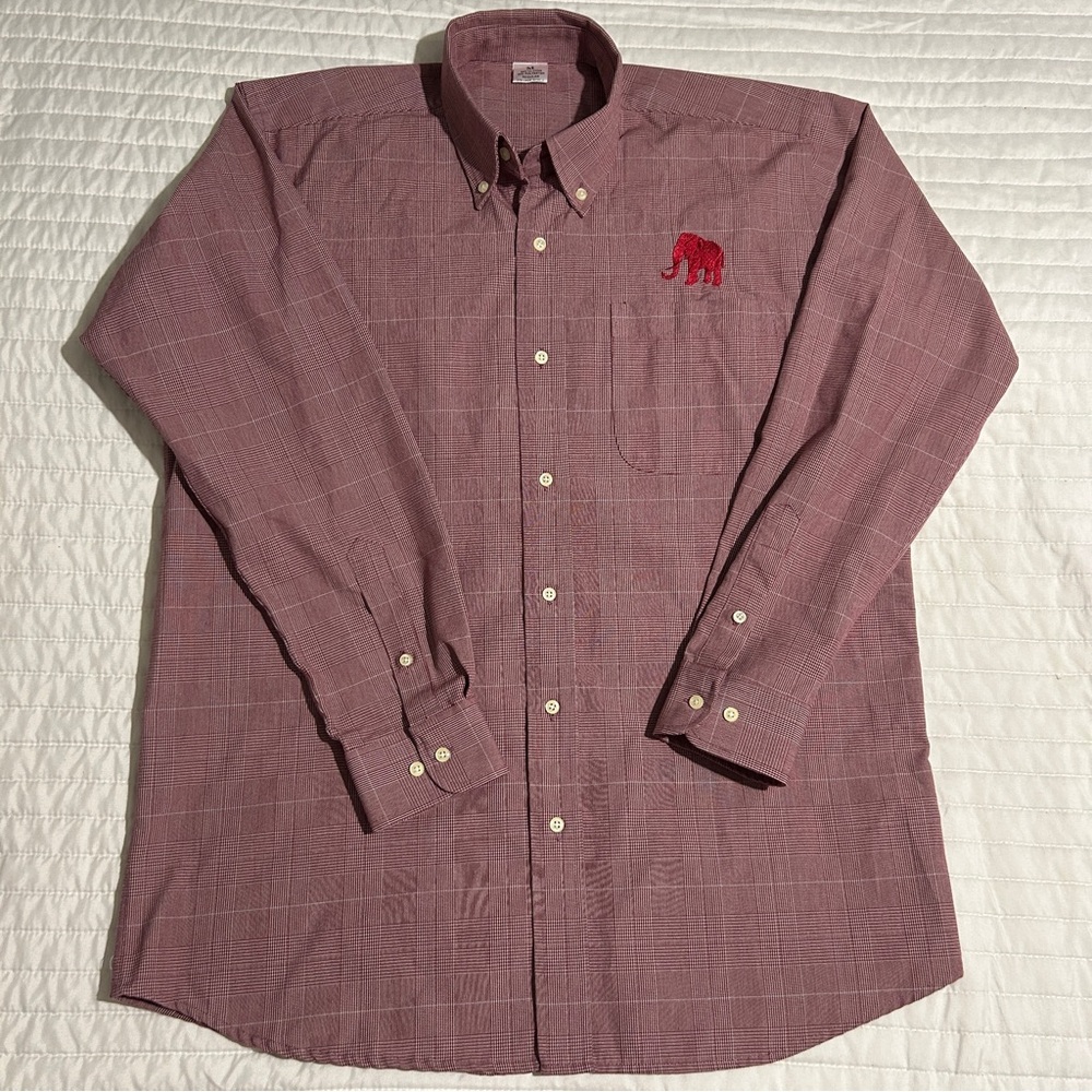Alabama Crimson Tide Mens Shirt Medium Red Plaid Roll Tide Long Sleeve Button-up